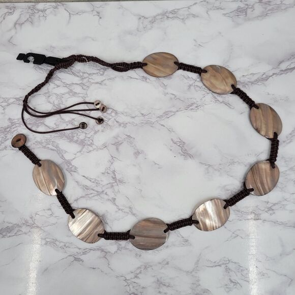 Belt Brown Braided Cord and Polished  Shells Shell Women's - Picture 1 of 10